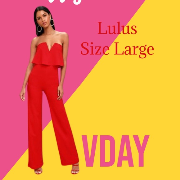 Red Strapless Jumpsuit Pants Jumper 